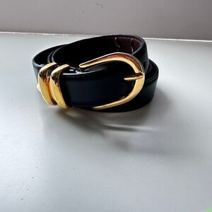 Genuine Men's Casual Leather Belt Black With Brown Lining Golden Buckle 15-3 L